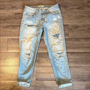 Distressed Patched Light Blue Jeans